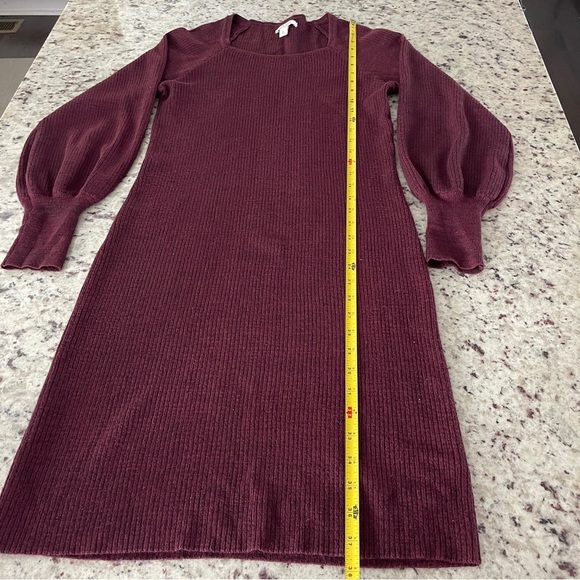 NINE WEST PURPLE Size Large Metallic SPARKLE BALLOON Sleeve RIBBED SWEATER DRESS - Picture 8 of 8